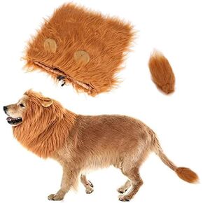 Costume Dog Lion Mane Wig with Ear and Tail for Halloween Christmas Easter Birthday Party Cosplay Apparel Hair Fits Medium to Large Dog Cat Pet