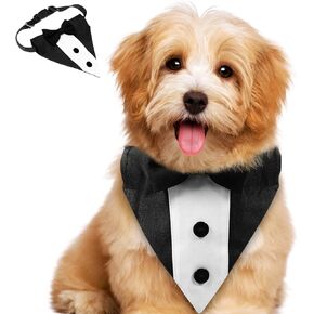 Kisangel Dog Tuxedo Bow Tie Dog Bandana Collar Adjustable Pet Formal Bandana Dog Wedding Birthday Costume for Neck Collar Size M