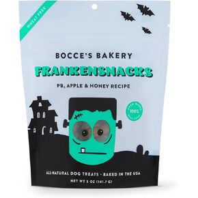 Bocce's Bakery All-Natural, Seasonal, Frankensnacks Dog Treats, Wheat-Free, Limited-Ingredient Crunchy Biscuits Inspired by Halloween, 5 oz, Blue