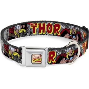 Dog Collar Seatbelt Buckle The Mighty Thor Action Poses 16 to 23 Inches 1.5 Inch Wide