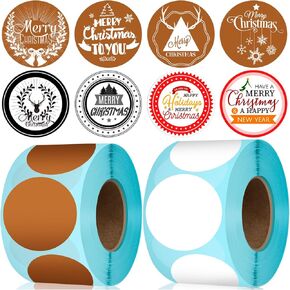 1.5 Inch Thermal Labels - 900 pcs Round Thermal Printer Labels, Brown and White Thermal Printer Stickers for Logo Design, Name, Thanks Card, Address, 900 Labels / 2 Rolls
