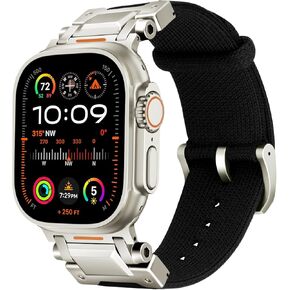 ACESTAR Titanium Clasp Titanium Connectors Tricot Band Compatible with Apple Watch Ultra 2 / Ultra 49mm / Series 10 46mm, DLC Coating Ti Trail Series 39g 26mm Wide Knitted Textile Band