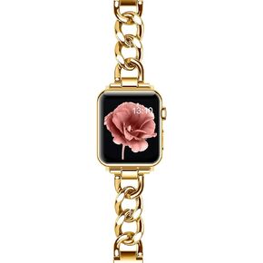 Stainless Steel Bands Compatible for Apple Watch Band iWatch SE SE2 Series 8/7/6/5/4/3/2/1, Dressy Fancy Cowboy Chain Metal Bracelet for Women Man