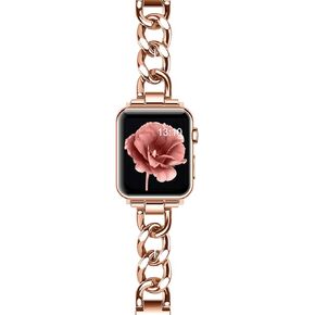 Stainless Steel Bands Compatible for Apple Watch Band iWatch SE SE2 Series 8/7/6/5/4/3/2/1, Dressy Fancy Cowboy Chain Metal Bracelet for Women Man