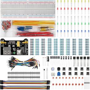 Electronic Breadboard Component,Electronic Fun Kit with 830 Tie Point Breadboard,Bundle,Power Supply,Jumper Wires,Resistors,LED for Arduino for Raspberry Pi