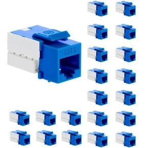 20-Pack Cat6 RJ45 110 Type Keystone Jack, Punchdown Termination, Dual T568A and T568B Wiring Options, Four-By-Four Termination Layout, Interchangeable With Many Industry Brands, Blue