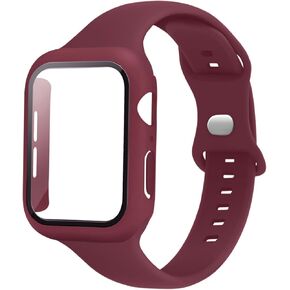 Slim Watch Band and Case Compatible with Apple Watch Bands 38mm 40mm 41mm 42mm 44mm 45mm, Soft Silicone Sport Strap with Screen Protector Combo Set iWatch Series 9 8 SE 7 6 5 4 3 2 1 for Women Men
