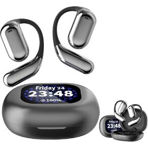 Wireless Earbuds with Touch Screen Display, Over-Ear Headphones (Black)