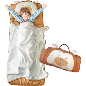 LulybLulyboo Kids Sleeping Bag with Removable Pillow & Carry Handle,Cozy Comforter Front & Straps Closure, Soft Microfiber Toddler Nap Mat for Daycare Preschool- Ages 3-6 Years - Ideal Gift. Monkey
