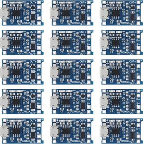 15Pcs 5V 1A TP4056 Charging Module Micro USB Lithium Battery Charger Board with Protection (Micro USB)
