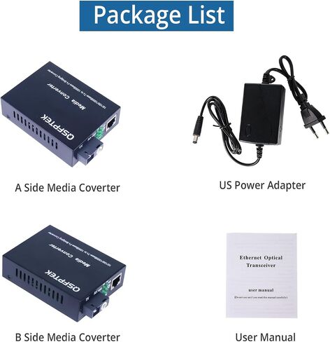 QSFPTEK زوج 1.25 جيجا/ثانية محول وسائط Bidi Gigabit، 10/100/1000Base-Tx إلى 1000Base-FX غطاء إيثرنت من الألياف، جهاز إرسال واستقبال SC Bidi أحادي الوضع TX1310nm/TX1550nm، 10 كجم in Saudi Arabia