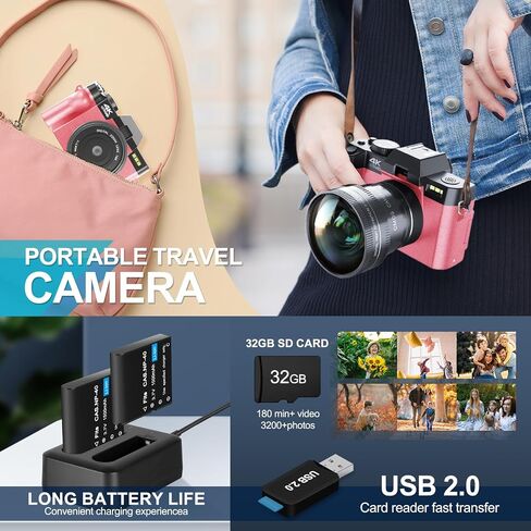 كاميرات رقمية للتصوير الفوتوغرافي بدقة 13 ميجابكسل للتصوير أثناء السفر ومدونات الفيديو على اليوتيوب مع تكبير رقمي، تتضمن بطاقة SD سعة 32 جيجابايت وعدسة ماكرو واسعة الزاوية -S100-pk in Kuwait