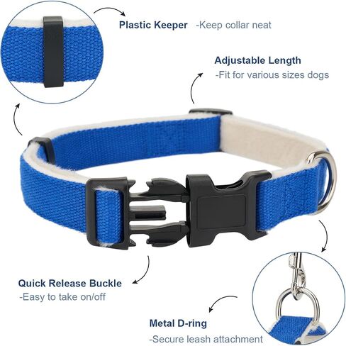 Hemp Dog Collar with Fleece Padded Soft Warm Furry Dog Collars for Small Medium Large Dogs,Blue,Large in Saudi Arabia