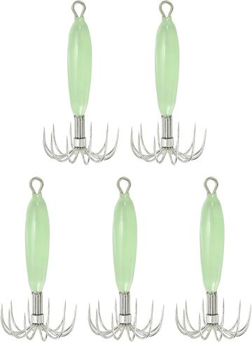 PATIKIL 12g Luminous Squid Jig Hooks, 5 Pcs Cuttlefish Sleeve Saltwater Fishing Lures Bait Jig Glow in Dark with 12 Stainless Steel Needles, Green in Saudi Arabia