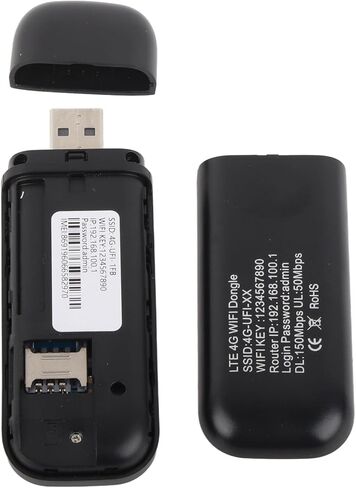 راوتر بطاقة SIM 4G LTE، راوتر USB بسرعة 150 ميجا بت في الثانية، يدعم ما يصل إلى 10 مستخدمين، راوتر سفر محمول للسفر على الطريق والعطلات والتخييم (أسود) in Kuwait