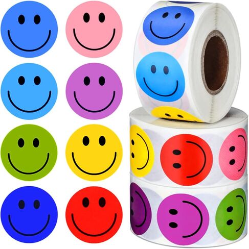 1500 PCS Smiley Face Stickers Teachers Reward Stickers for Classroom 8 Colors Style Incentive Stickers Behavior Chart Stickers (1" Each, 3 Rolls) in Saudi Arabia
