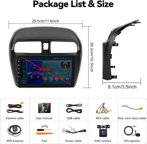 SIXTOP [2+64G] ستيريو سيارة Android لـ Mitsubishi Mirage 2012-2018 ترقية استبدال راديو Carplay Android Auto Mirror Link 30 سمة 9 بوصة تعمل باللمس وحدة رئيسية FM GPS بلوتوث + كاميرا احتياطية وميكروفون in Saudi Arabia