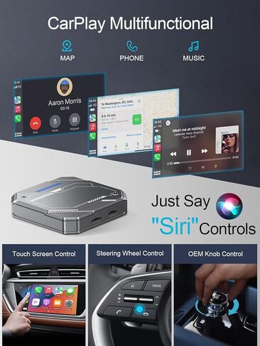 Magic Carplay Box AI 5.0، محول Carplay اللاسلكي Android 13.0 QCM 6125 8-Core 8+128GB، حصريًا لسيارات CarPlay السلكية OEM، استمتع بالبث عبر الإنترنت من YouTube وNetflix وGoogle Store! فضي in Kuwait