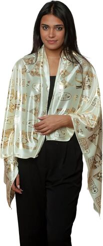 Discoveries Egyptian Imports Hieroglyphic Pharaonic Scarf - Black, White or Cream and Gold - Made in Egypt in Saudi Arabia