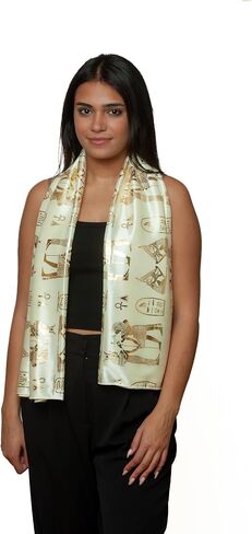 Discoveries Egyptian Imports Hieroglyphic Pharaonic Scarf - Black, White or Cream and Gold - Made in Egypt in Saudi Arabia