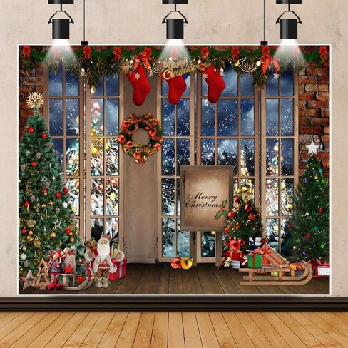 Winter Christmas Backdrop 10x8ft Merry Christmas Photo Backdrop for Photography Window Xmas Tree Gift Background Christmas Party Backdrop Decoration Kids Adults Family Xmas Eve Party Props in Saudi Arabia
