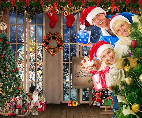 Winter Christmas Backdrop 10x8ft Merry Christmas Photo Backdrop for Photography Window Xmas Tree Gift Background Christmas Party Backdrop Decoration Kids Adults Family Xmas Eve Party Props in Saudi Arabia