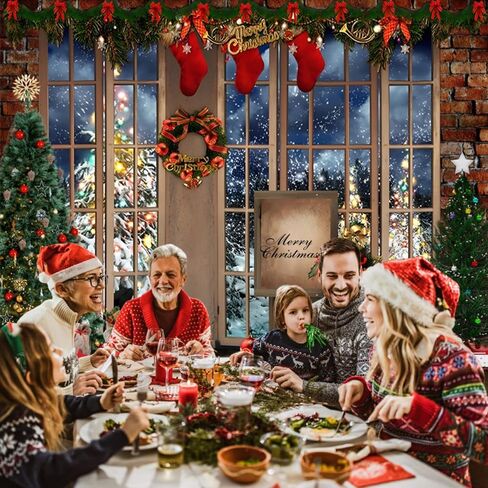Winter Christmas Backdrop 10x8ft Merry Christmas Photo Backdrop for Photography Window Xmas Tree Gift Background Christmas Party Backdrop Decoration Kids Adults Family Xmas Eve Party Props in Saudi Arabia