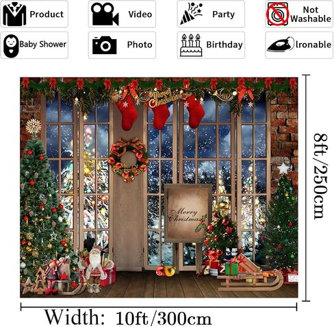 Winter Christmas Backdrop 10x8ft Merry Christmas Photo Backdrop for Photography Window Xmas Tree Gift Background Christmas Party Backdrop Decoration Kids Adults Family Xmas Eve Party Props in Saudi Arabia