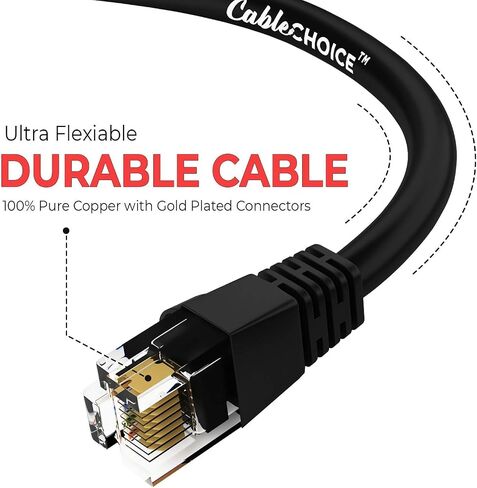 Cat6 Ethernet Cable (10 Feet - Black) UTP - Computer Network Cable with Snagless Connector - RJ45 10Gbps High Speed LAN Internet Patch Cord - Available in 28 Lengths and 10 Colors in Saudi Arabia