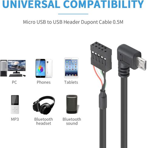 Duttek رأس USB إلى كابل Micro USB، Micro USB إلى رأس اللوحة الأم، Micro USB ذكر إلى 9 دبوس محول أنثى اللوحة الأم Dupont Cable.1.65FT/50CM in Saudi Arabia
