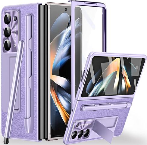 Miimall متوافق مع حافظة Samsung Galaxy Z Fold 5 مع قلم S وقلم ستايلس مع حامل قلم + واقي شاشة من الزجاج المقسى + حافظة جلدية شاملة بالكامل لهاتف Galaxy Z Fold 5 2023 (أرجواني) in Kuwait