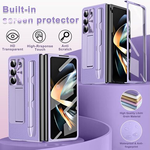 Miimall متوافق مع حافظة Samsung Galaxy Z Fold 5 مع قلم S وقلم ستايلس مع حامل قلم + واقي شاشة من الزجاج المقسى + حافظة جلدية شاملة بالكامل لهاتف Galaxy Z Fold 5 2023 (أرجواني) in Kuwait