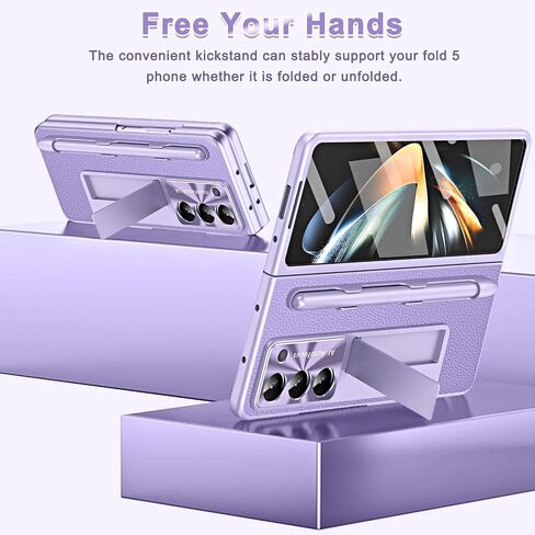 Miimall متوافق مع حافظة Samsung Galaxy Z Fold 5 مع قلم S وقلم ستايلس مع حامل قلم + واقي شاشة من الزجاج المقسى + حافظة جلدية شاملة بالكامل لهاتف Galaxy Z Fold 5 2023 (أرجواني) in Kuwait