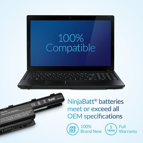 بطارية NinjaBatt Pro لجهاز HP 800049-001 K104 800010-421 KI04 KIO4 HSTNN-LB6R 17-G121WM TPN-Q160 TPN-Q158 TPN-159 TPN-Q161 TPN-Q162 HSTNN-DB6T 800050-001 - خلايا مميزة [4 خلايا/2600 مللي أمبير في الساعة / 38 واط ساعة] in Saudi Arabia