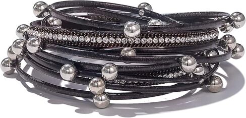 FANCY SHINY Leather Beaded Bracelet Boho Wrap Bracelets Gothic Jewelry Stackable Goth Bracelets with Magnetic Clasp in Kuwait