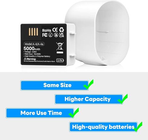 حزمة واحدة من بطارية بديلة لـ Arlo pro 4، 2024 بطارية ليثيوم عالية السعة 5000 مللي أمبير في الساعة، متوافقة مع كاميرا Arlo Pro 5/5S 2K/Arlo Pro 3/Pro 4/Ultra/Ultra 2 in Kuwait