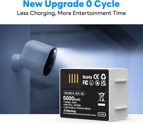 حزمة واحدة من بطارية بديلة لـ Arlo pro 4، 2024 بطارية ليثيوم عالية السعة 5000 مللي أمبير في الساعة، متوافقة مع كاميرا Arlo Pro 5/5S 2K/Arlo Pro 3/Pro 4/Ultra/Ultra 2 in Kuwait