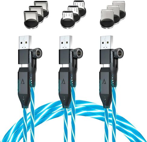 Statik GloBright 360 Pro Magnetic Charging Cable 3 Pack, Light Up Charging Cable, Magnetic USB C Charging Cable, LED Charging Cable, Magnetic Charger Cable, Glowing Light Up Phone Charger Cord 6FT/2M in Kuwait