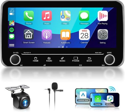 2+64G ستيريو سيارة مزدوج Din Android Car Radio Wireless Carplay Android Auto، 10.25 بوصة HD 1280 * 480p شاشة لمس وحدة رئيسية GPS Navi WiFi EQ Bluetooth SWC كاميرا احتياطية، أزرار مادية، DVR in Saudi Arabia