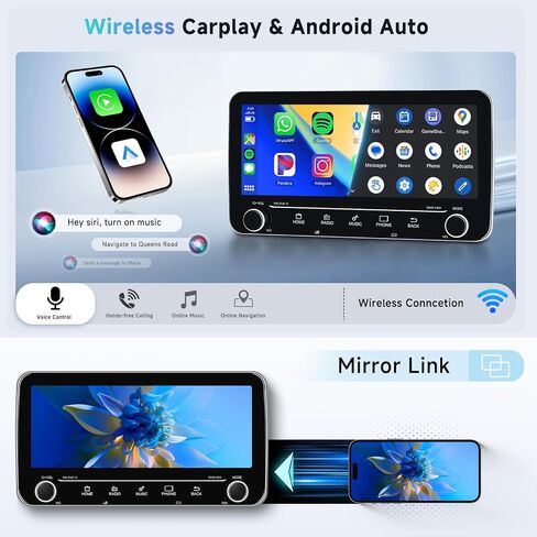 2+64G ستيريو سيارة مزدوج Din Android Car Radio Wireless Carplay Android Auto، 10.25 بوصة HD 1280 * 480p شاشة لمس وحدة رئيسية GPS Navi WiFi EQ Bluetooth SWC كاميرا احتياطية، أزرار مادية، DVR in Saudi Arabia