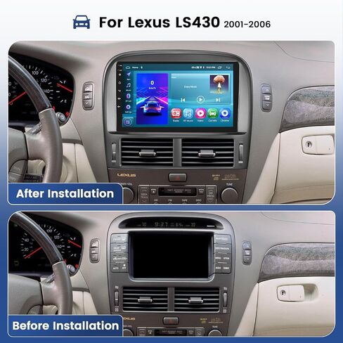 ستيريو سيارة لكزس LS430 2001-2006 مع Carplay اللاسلكي Android Auto، 2+64 جيجابايت Android 13 9 بوصة HD شاشة تعمل باللمس راديو السيارة مع نظام تحديد المواقع Navi WiFi BT FM RDS SWC EQ Mirror Link + AHD كاميرا احتياطية ميكروفون in Saudi Arabia