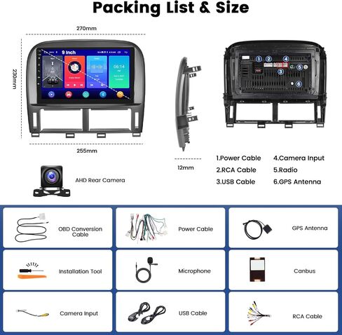 ستيريو سيارة لكزس LS430 2001-2006 مع Carplay اللاسلكي Android Auto، 2+64 جيجابايت Android 13 9 بوصة HD شاشة تعمل باللمس راديو السيارة مع نظام تحديد المواقع Navi WiFi BT FM RDS SWC EQ Mirror Link + AHD كاميرا احتياطية ميكروفون in Saudi Arabia