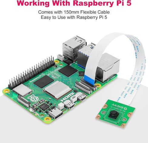 وحدة كاميرا Raspberry Pi 5 IMX219 8 ميجابيكسل للرؤية الليلية 77 درجة FOV 3280 * 2464 كاميرا ويب متوافقة مع Raspberry Pi 5 8GB/4GB in Kuwait