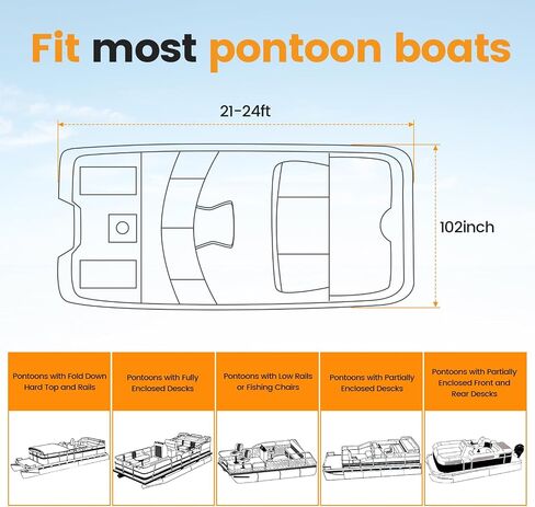 Upgraded 1200D Durable Waterproof Pontoon Boat Cover, Heavy Duty All Weather Protection Windproof Ripstop Pontoon Boat Cover Fits 17-20ft Pontoon Boat Beam Width 102 inch(Gray) in Saudi Arabia