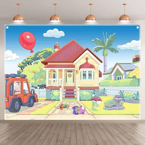 Fabric 7x5ft Cartoon Dog House Photography Backdrop Blue Sky Truck Outdoor Background Pet Party Decorations Kids Birthday Photo Booth Banner Tapestry in Saudi Arabia