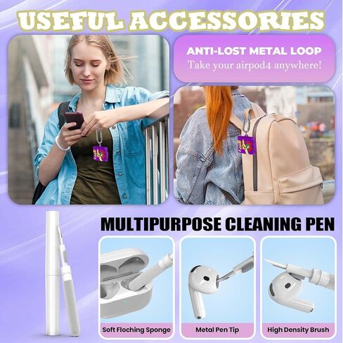 حافظة مضحكة لـ AirPods 4 (2024)، حافظة لطيفة لـ AirPods 4 بتصميم شخصيات كرتونية للطعام، ملحقات AirPod4 غطاء سيليكون متوافق مع حافظة AirPods الجيل الرابع مع سلسلة مفاتيح ومجموعة تنظيف - أرجواني in Saudi Arabia