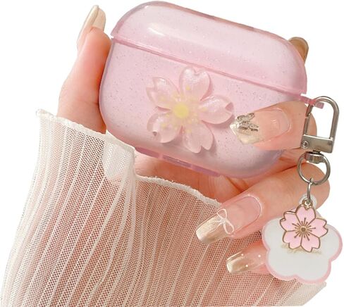 حافظة لجهاز AirPods Pro الجيل الثاني بفيونكة وردية لامعة شفافة لطيفة، للسيدات الجماليات مع سلسلة مفاتيح غطاء سماعة أذن واقي لـ AirPod Pro in Kuwait