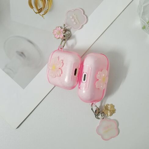 حافظة لجهاز AirPods Pro الجيل الثاني بفيونكة وردية لامعة شفافة لطيفة، للسيدات الجماليات مع سلسلة مفاتيح غطاء سماعة أذن واقي لـ AirPod Pro in Kuwait