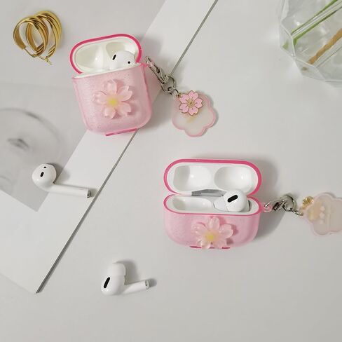 حافظة لجهاز AirPods Pro الجيل الثاني بفيونكة وردية لامعة شفافة لطيفة، للسيدات الجماليات مع سلسلة مفاتيح غطاء سماعة أذن واقي لـ AirPod Pro in Kuwait