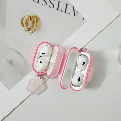 حافظة لجهاز AirPods Pro الجيل الثاني بفيونكة وردية لامعة شفافة لطيفة، للسيدات الجماليات مع سلسلة مفاتيح غطاء سماعة أذن واقي لـ AirPod Pro in Kuwait